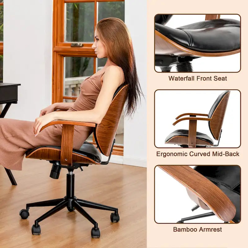 Chaise de bureau pivotante Glitzhome moderne ergonomique en similicuir réglable avec vérin à gaz