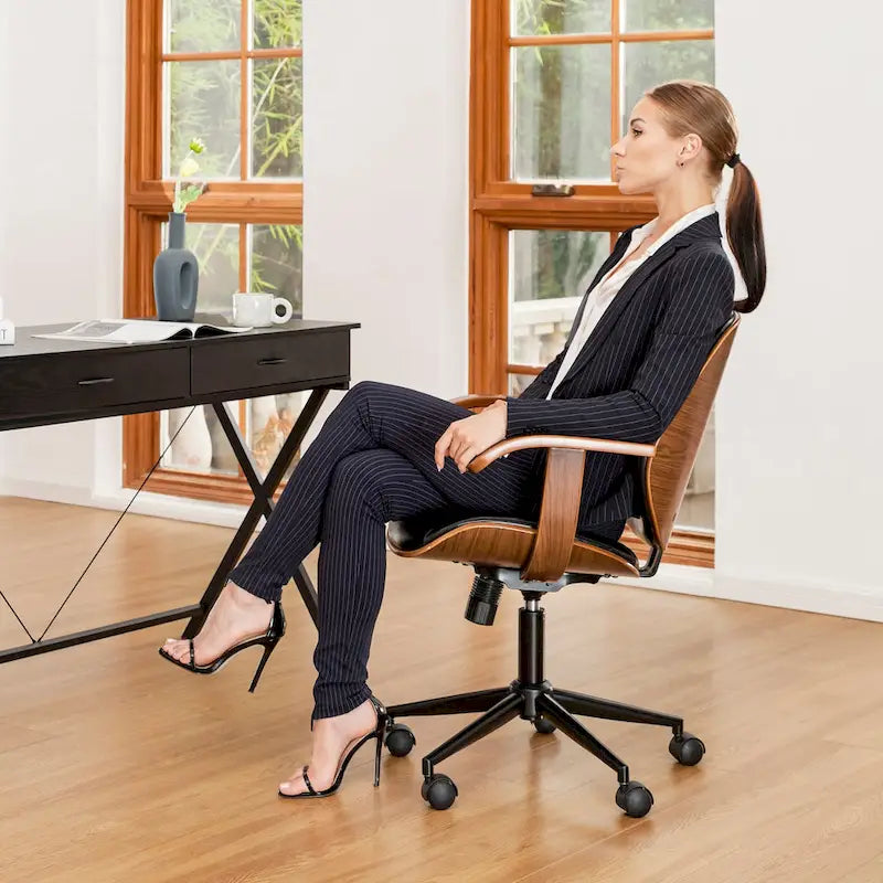 Chaise de bureau pivotante Glitzhome moderne ergonomique en similicuir réglable avec vérin à gaz