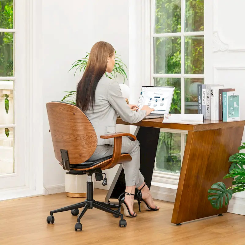 Chaise de bureau pivotante Glitzhome moderne ergonomique en similicuir réglable avec vérin à gaz