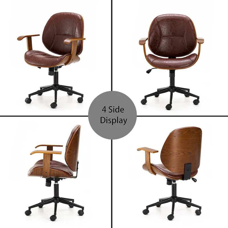 Chaise de bureau pivotante Glitzhome moderne ergonomique en similicuir réglable avec vérin à gaz