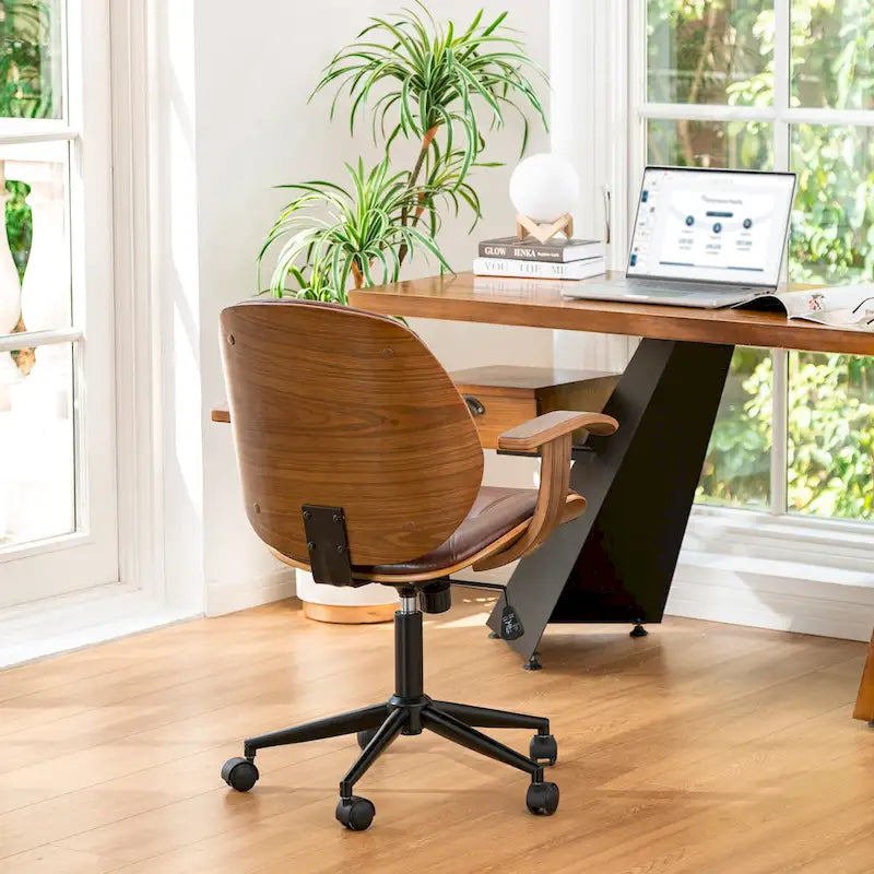 Chaise de bureau pivotante Glitzhome moderne ergonomique en similicuir réglable avec vérin à gaz