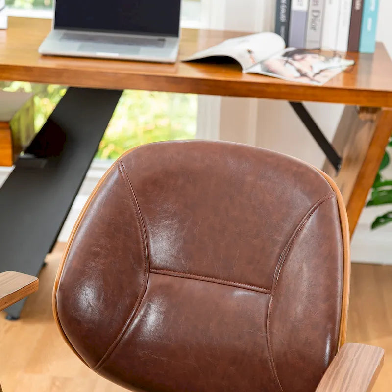 Chaise de bureau pivotante Glitzhome moderne ergonomique en similicuir réglable avec vérin à gaz