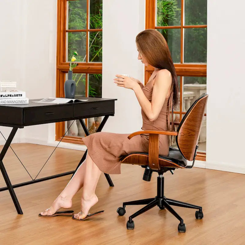 Chaise de bureau pivotante Glitzhome moderne ergonomique en similicuir réglable avec vérin à gaz