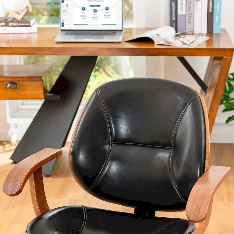 Chaise de bureau pivotante Glitzhome moderne ergonomique en similicuir réglable avec vérin à gaz