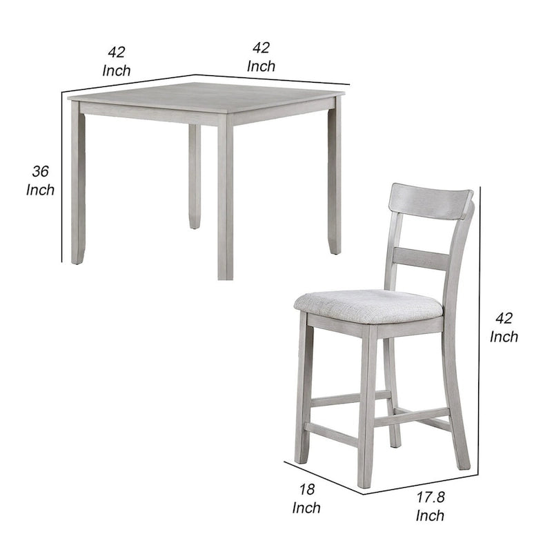Ensemble 5 pièces Cher, table à manger hauteur comptoir, 4 chaises, tissu gris, bois