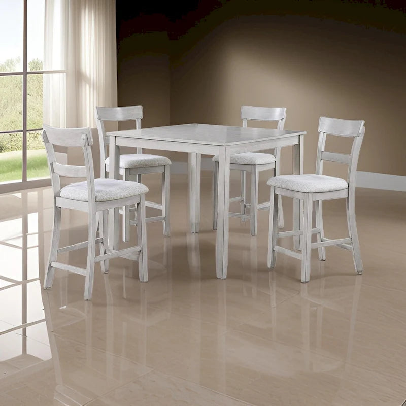 Ensemble 5 pièces Cher, table à manger hauteur comptoir, 4 chaises, tissu gris, bois