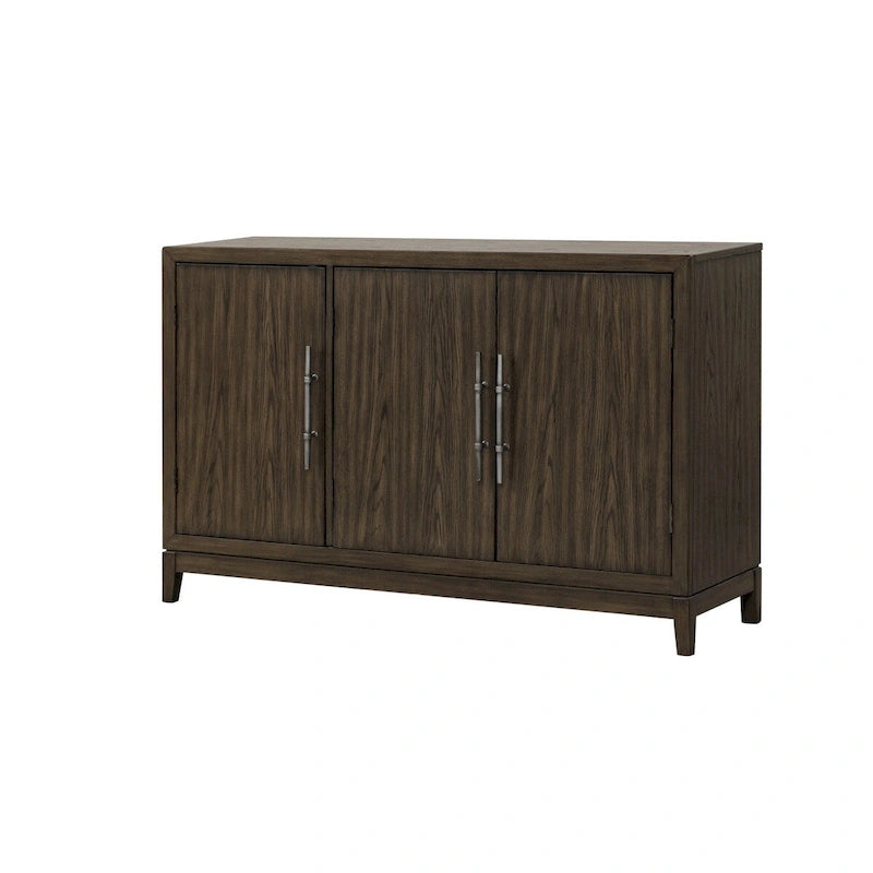 Buffet Cora de 142 cm, 3 portes, poignées métalliques, marron