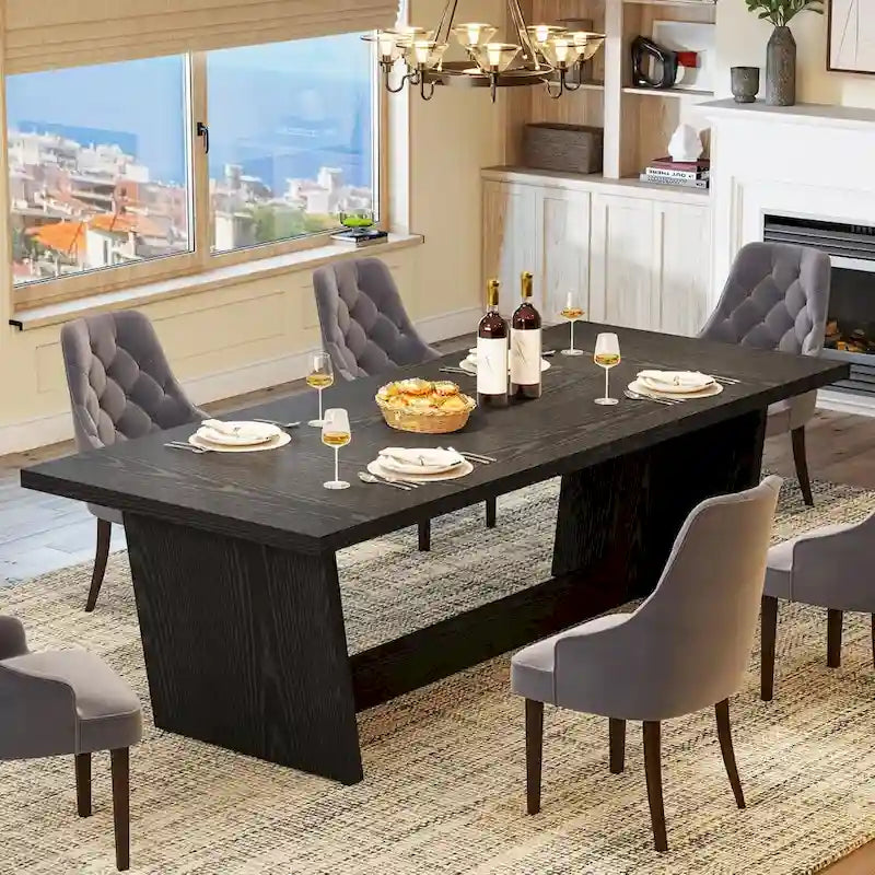 Table de salle à manger de grande ferme de 70,87 po pour 6-8 personnes, marron