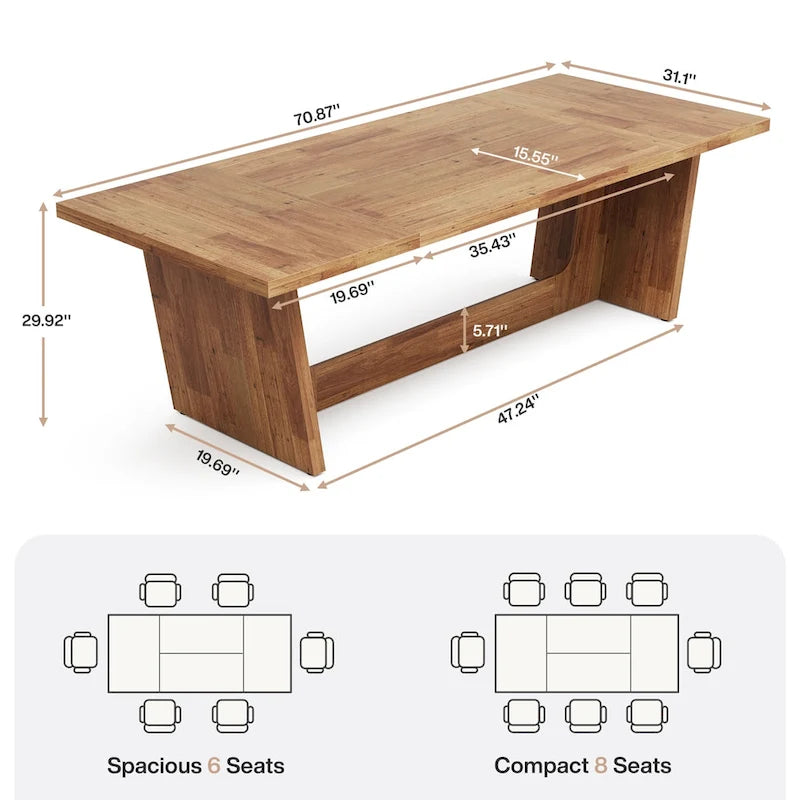 Table de salle à manger de grande ferme de 70,87 po pour 6-8 personnes, marron