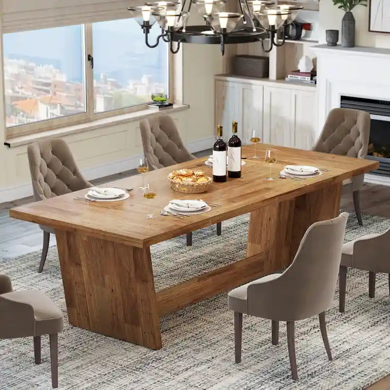 Table de salle à manger de grande ferme de 70,87 po pour 6-8 personnes, marron