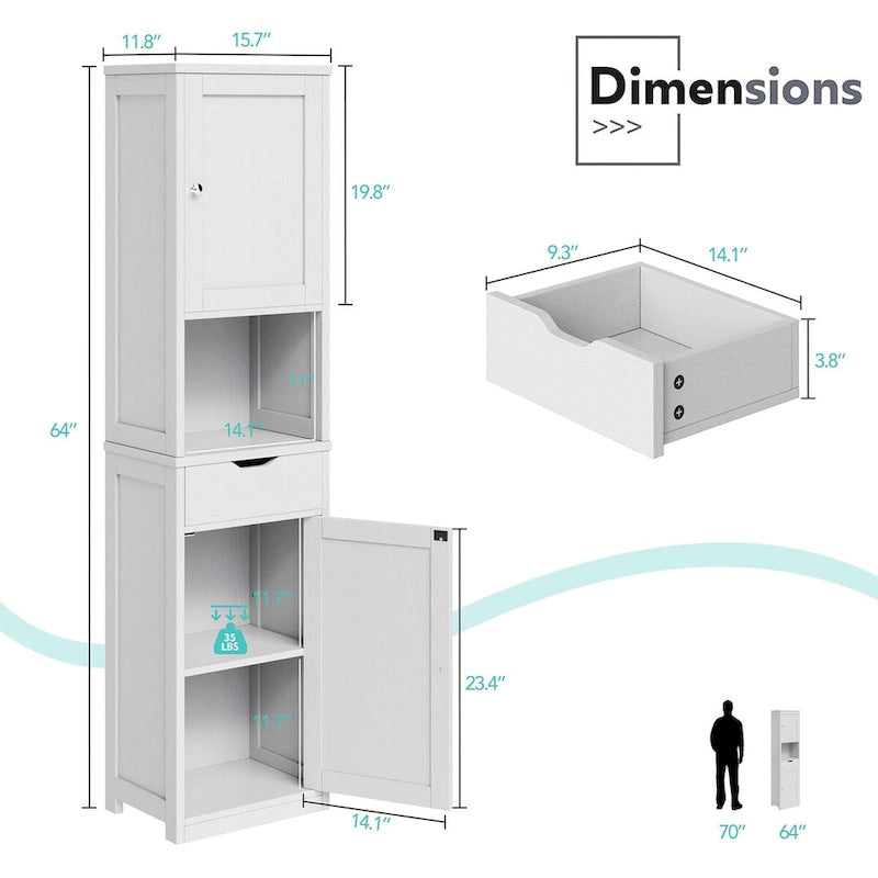 Meuble de rangement de salle de bain haut Futzca, 64 po H, armoire de rangement étroite sur pied