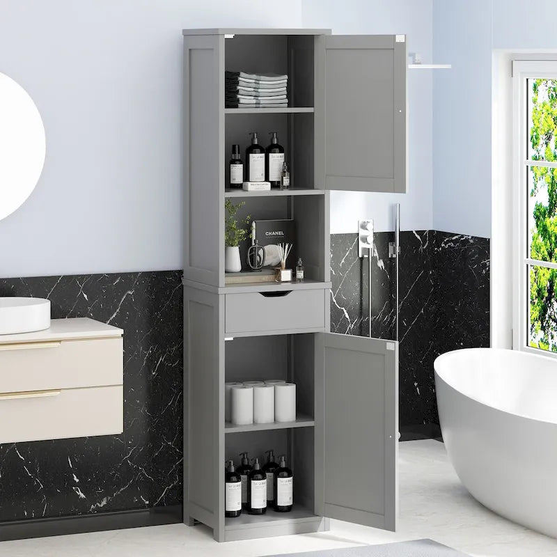 Meuble de rangement de salle de bain haut Futzca, 64 po H, armoire de rangement étroite sur pied