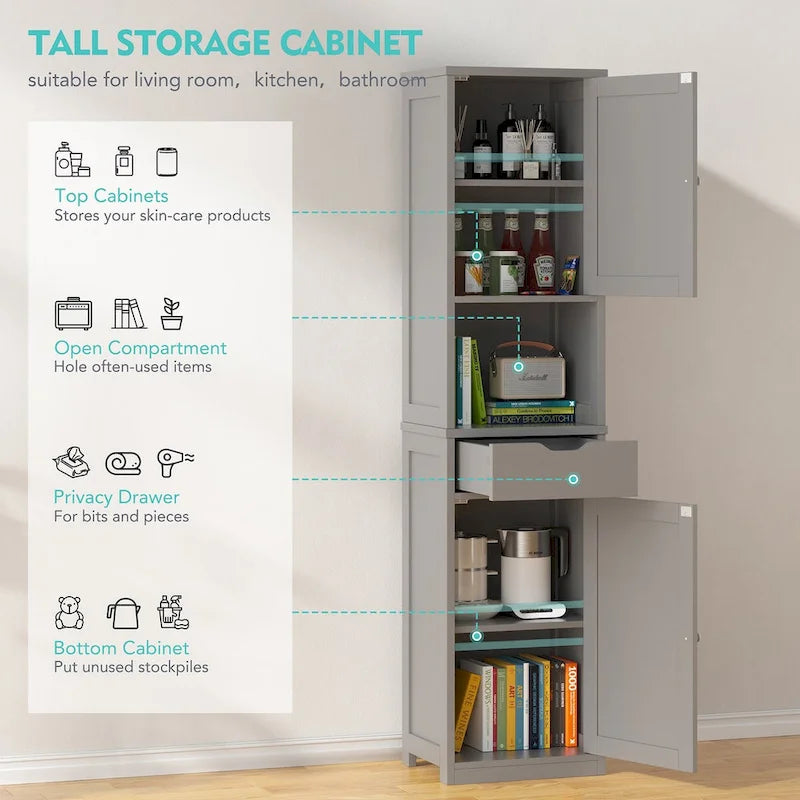 Meuble de rangement de salle de bain haut Futzca, 64 po H, armoire de rangement étroite sur pied