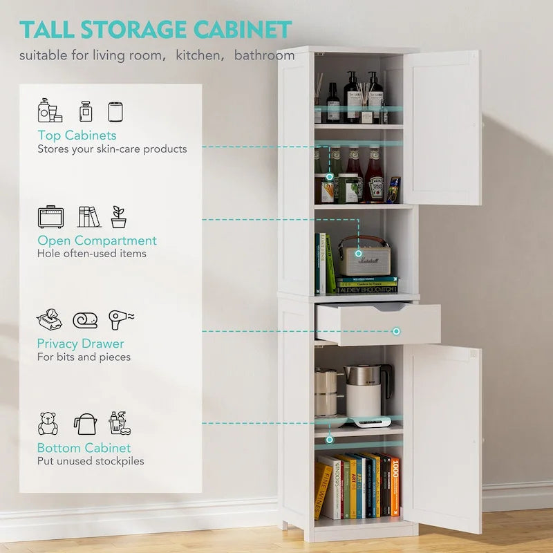 Meuble de rangement de salle de bain haut Futzca, 64 po H, armoire de rangement étroite sur pied