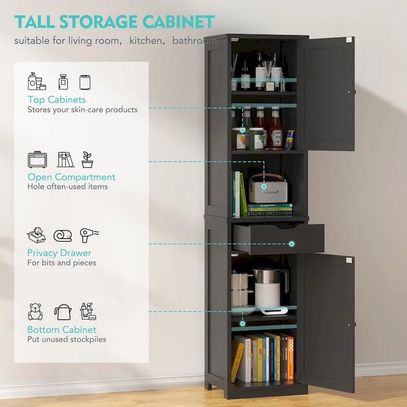 Meuble de rangement de salle de bain haut Futzca, 64 po H, armoire de rangement étroite sur pied