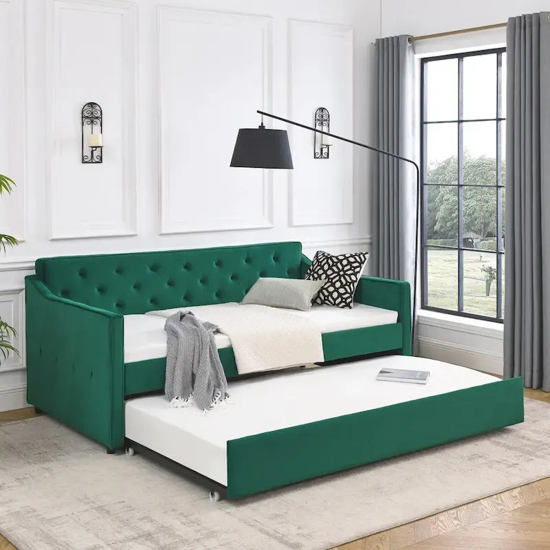 Lit de repos rembourré capitonné de taille double avec lit gigogne de taille double