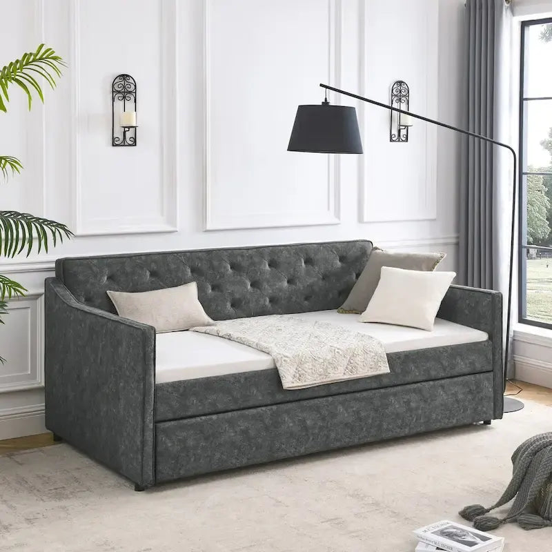 Lit de repos rembourré capitonné de taille double avec lit gigogne de taille double