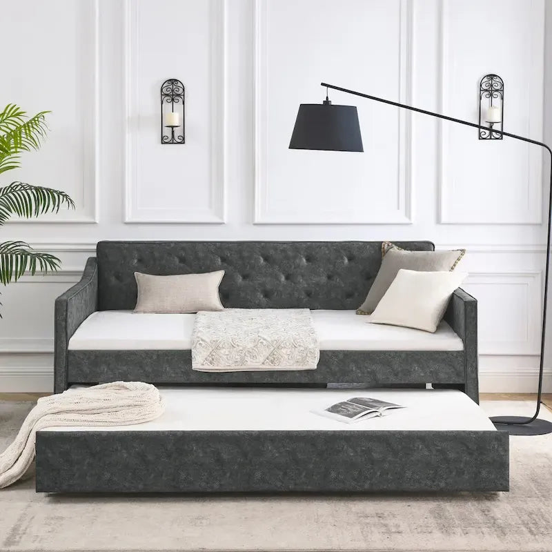 Lit de repos rembourré capitonné de taille double avec lit gigogne de taille double