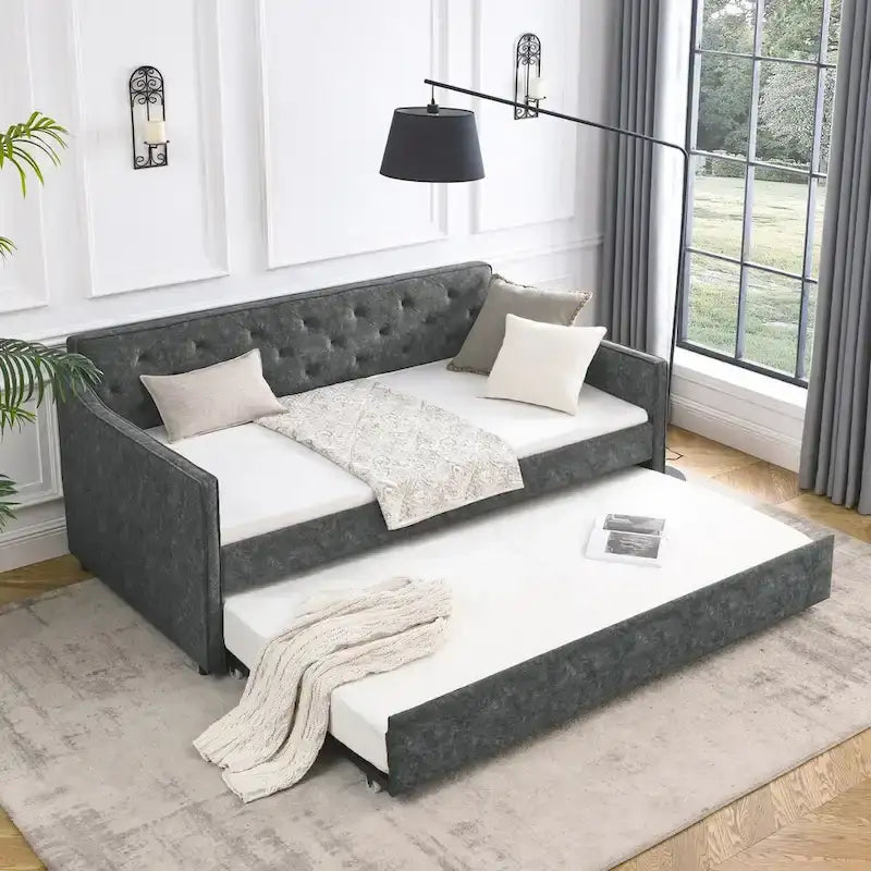 Lit de repos rembourré capitonné de taille double avec lit gigogne de taille double