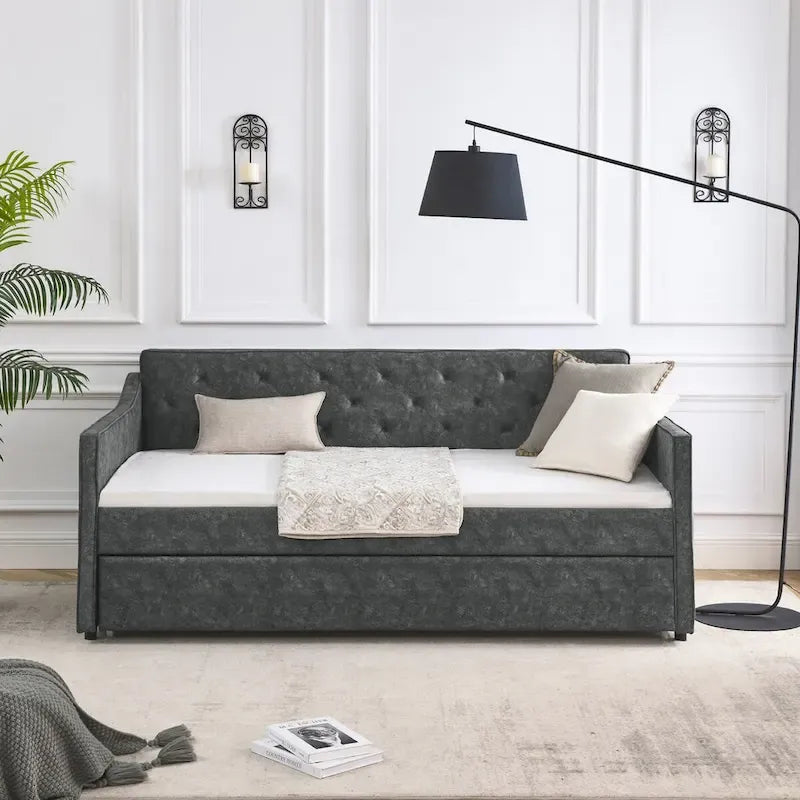 Lit de repos rembourré capitonné de taille double avec lit gigogne de taille double