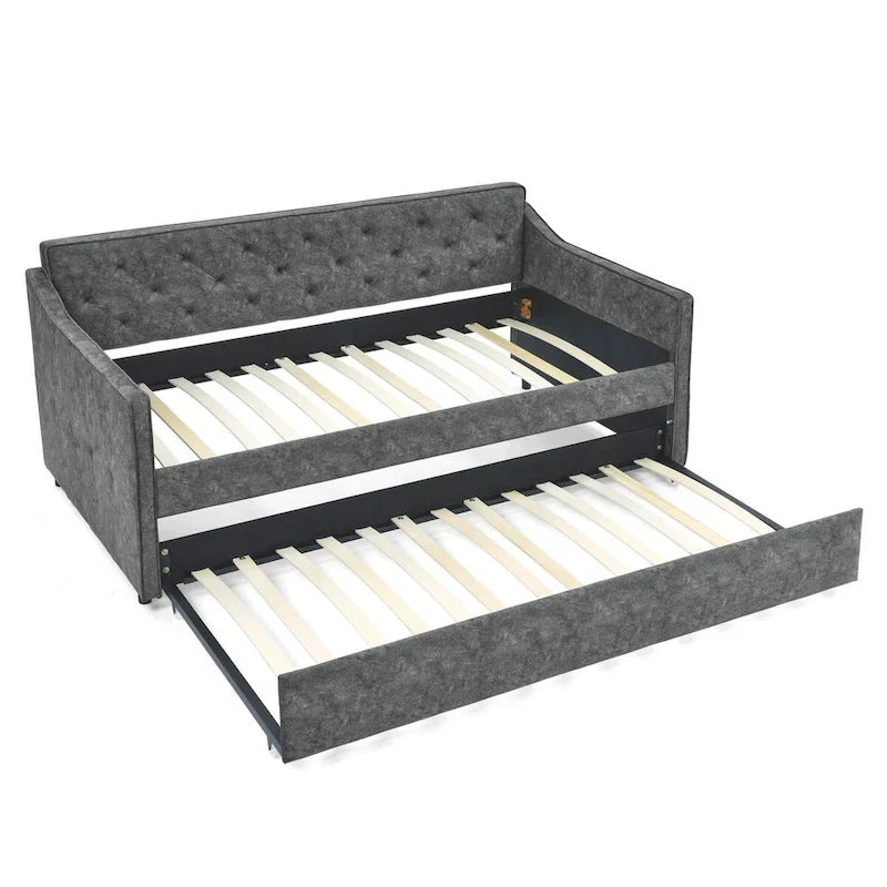 Lit de repos rembourré capitonné de taille double avec lit gigogne de taille double