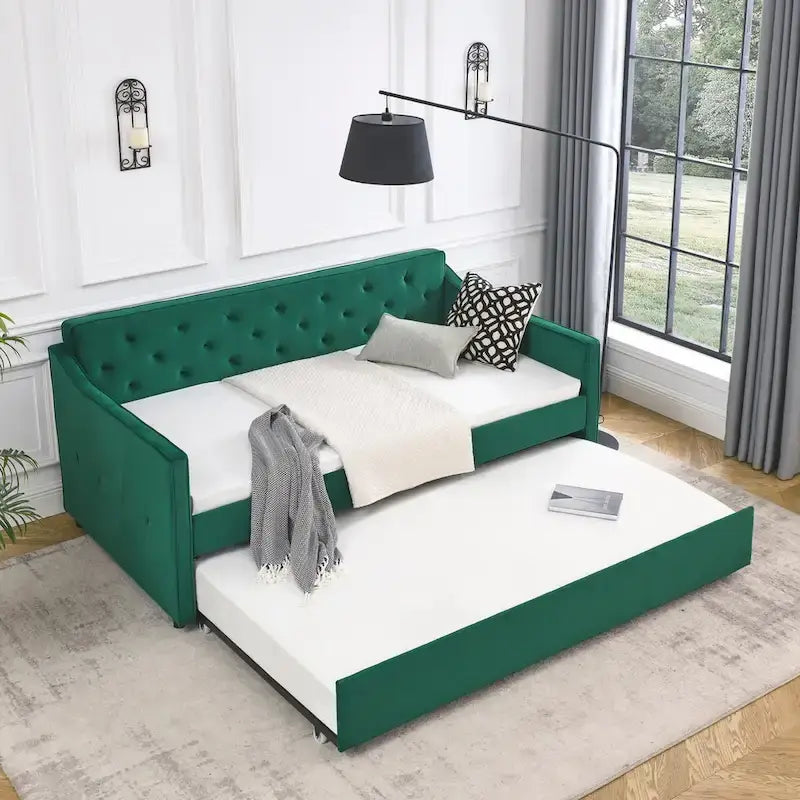 Lit de repos rembourré capitonné de taille double avec lit gigogne de taille double