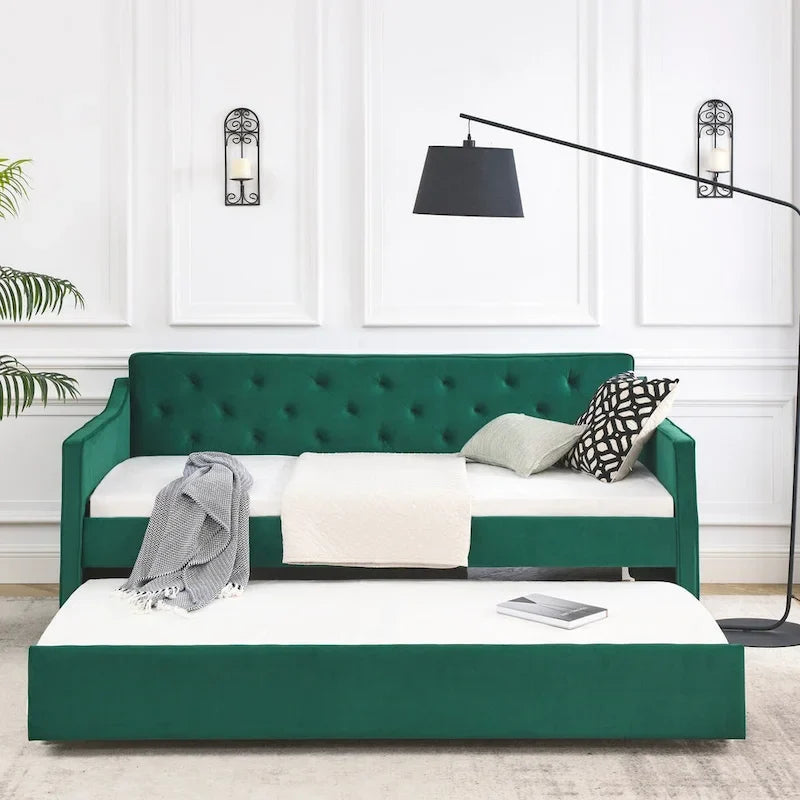 Lit de repos rembourré capitonné de taille double avec lit gigogne de taille double