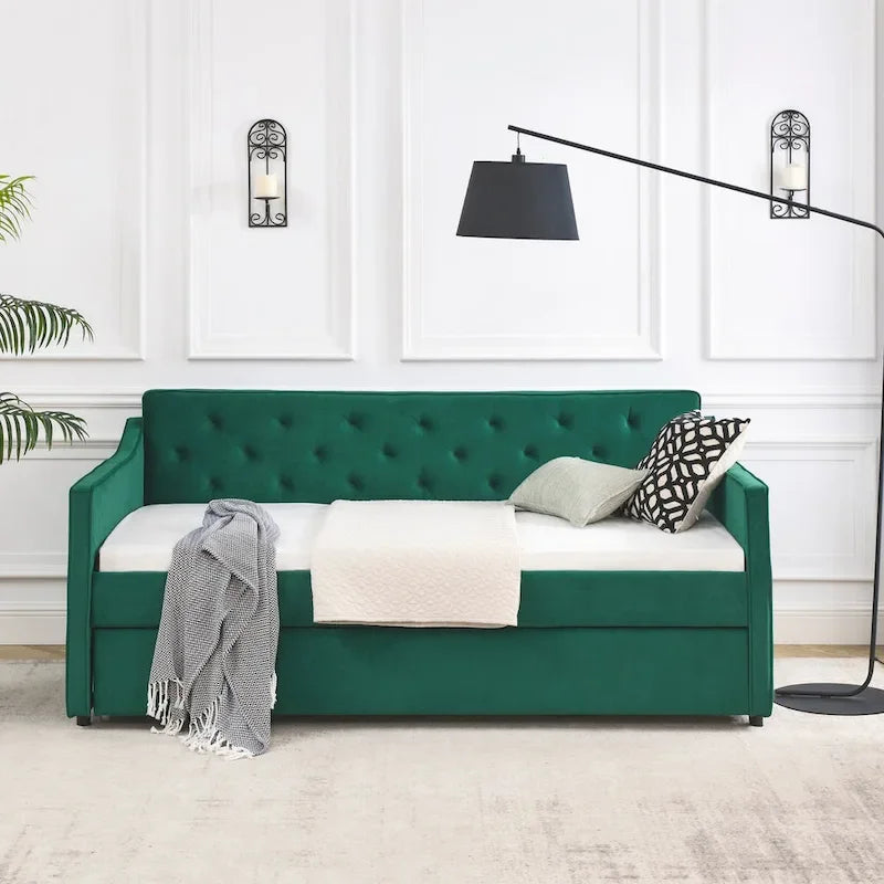 Lit de repos rembourré capitonné de taille double avec lit gigogne de taille double