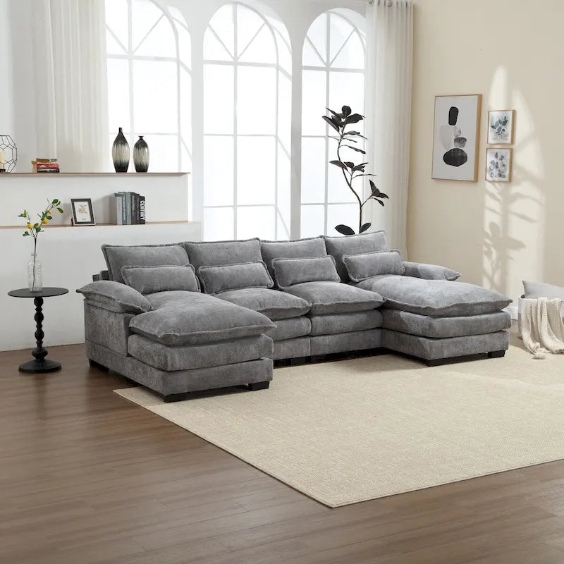 Canapé d'angle en tissu chenille réversible confortable en forme de U