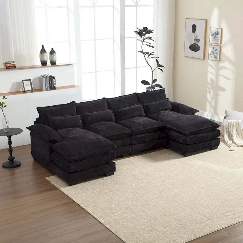 Canapé d'angle en tissu chenille réversible confortable en forme de U