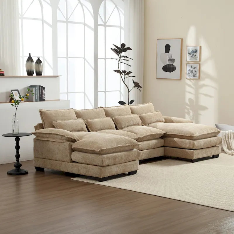 Canapé d'angle en tissu chenille réversible confortable en forme de U