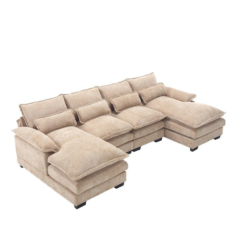 Canapé d'angle en tissu chenille réversible confortable en forme de U