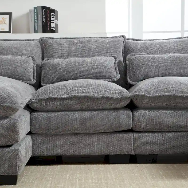 Canapé d'angle en tissu chenille réversible confortable en forme de U