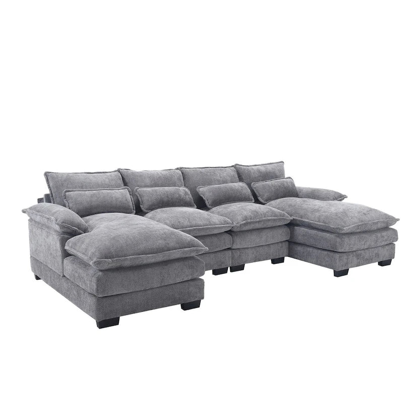 Canapé d'angle en tissu chenille réversible confortable en forme de U