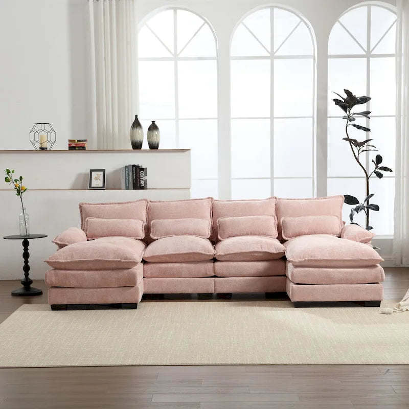 Canapé d'angle en tissu chenille réversible confortable en forme de U