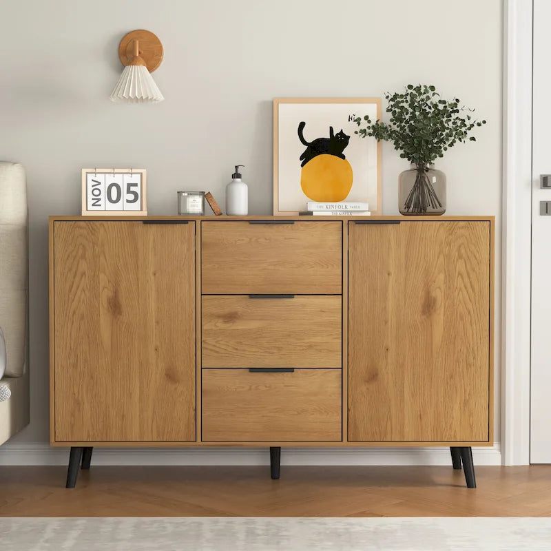 Bahut commode de rangement, Meuble de bar à café en bois avec tiroirs et portes