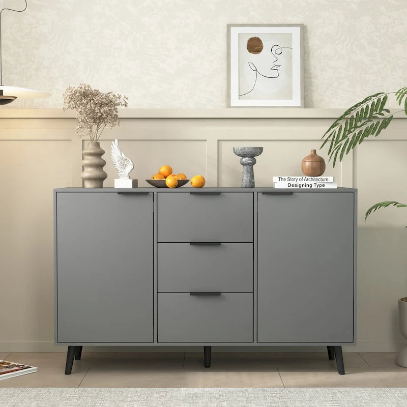 Bahut commode de rangement, Meuble de bar à café en bois avec tiroirs et portes