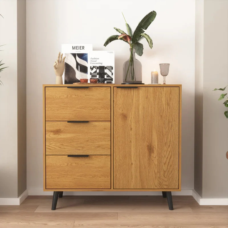 Bahut commode de rangement, Meuble de bar à café en bois avec tiroirs et portes