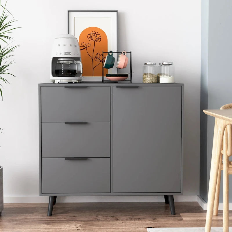 Bahut commode de rangement, Meuble de bar à café en bois avec tiroirs et portes