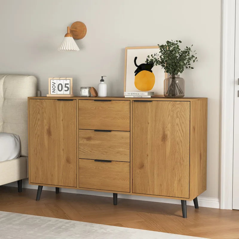 Bahut commode de rangement, Meuble de bar à café en bois avec tiroirs et portes