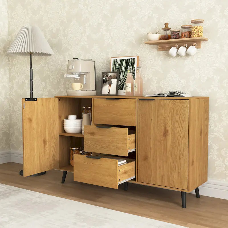 Bahut commode de rangement, Meuble de bar à café en bois avec tiroirs et portes