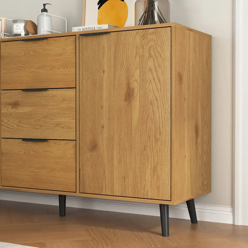 Bahut commode de rangement, Meuble de bar à café en bois avec tiroirs et portes