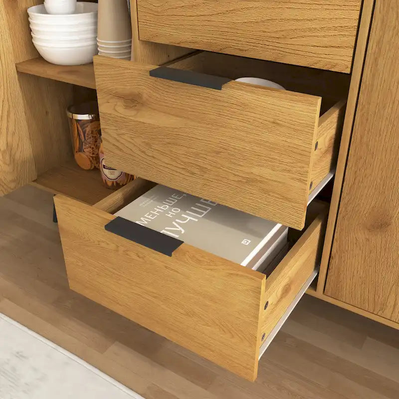 Bahut commode de rangement, Meuble de bar à café en bois avec tiroirs et portes