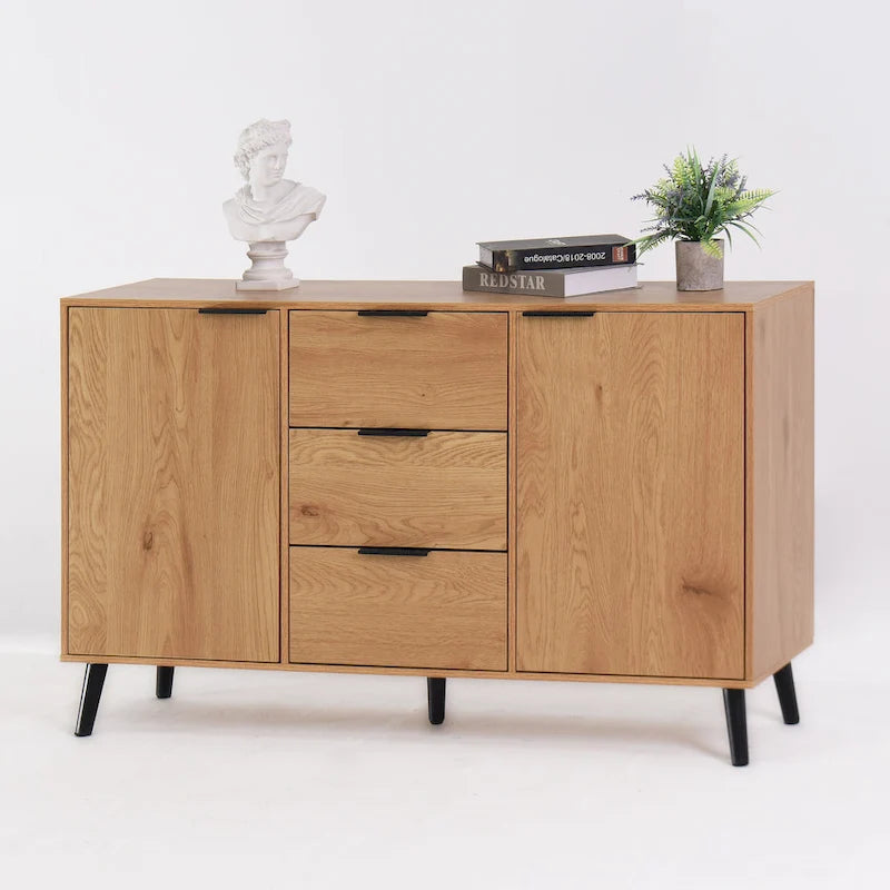 Bahut commode de rangement, Meuble de bar à café en bois avec tiroirs et portes