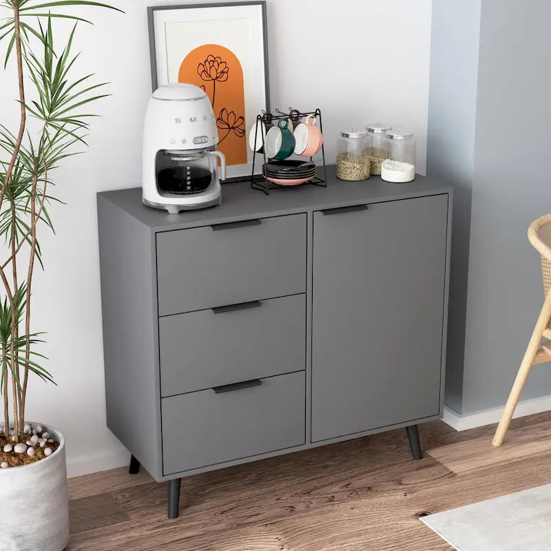 Bahut commode de rangement, Meuble de bar à café en bois avec tiroirs et portes