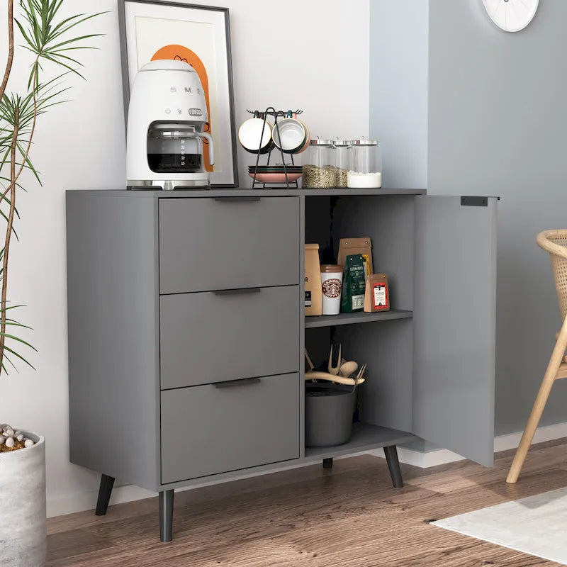 Bahut commode de rangement, Meuble de bar à café en bois avec tiroirs et portes