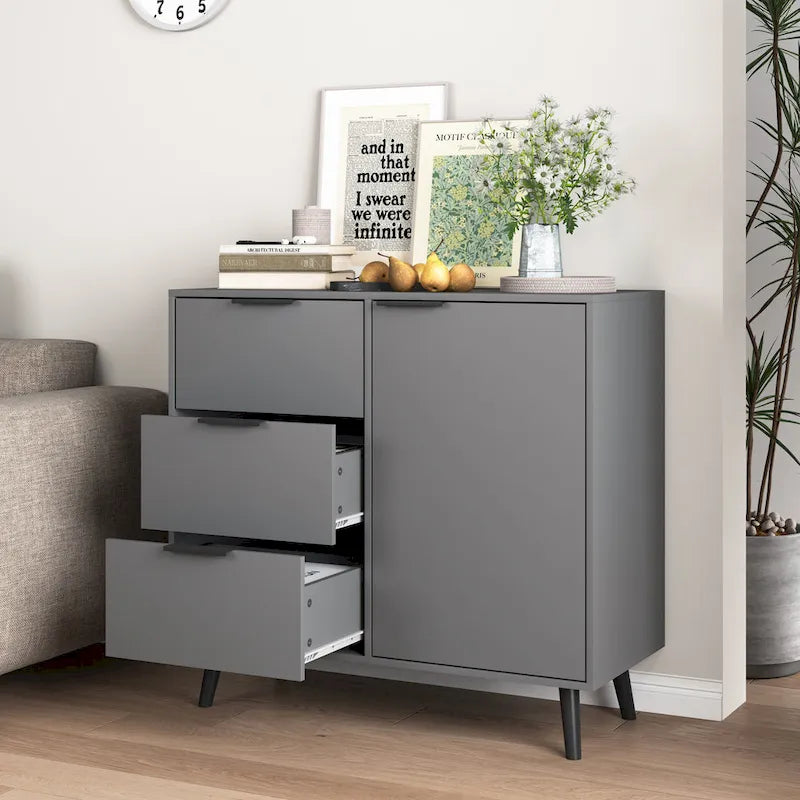 Bahut commode de rangement, Meuble de bar à café en bois avec tiroirs et portes