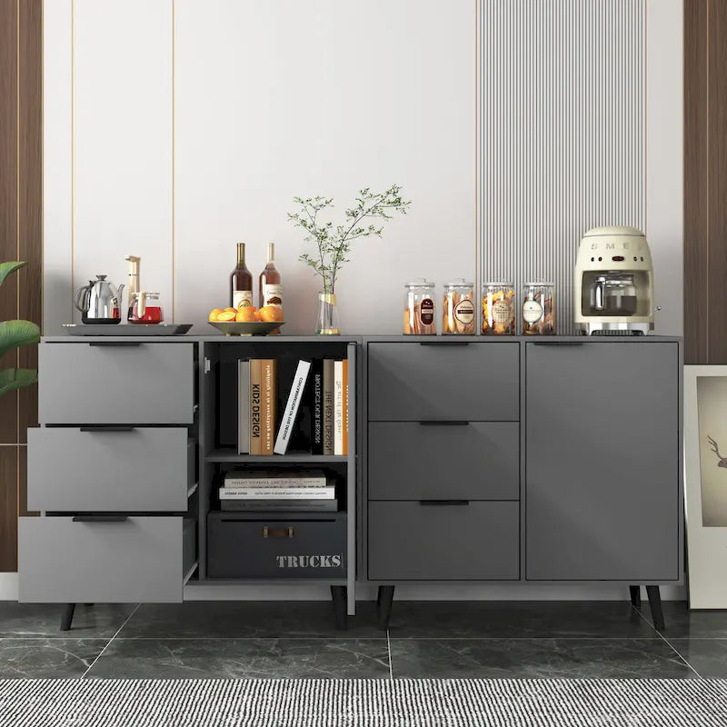Bahut commode de rangement, Meuble de bar à café en bois avec tiroirs et portes
