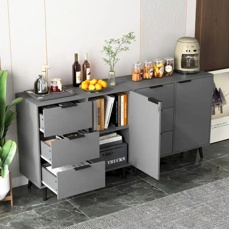 Bahut commode de rangement, Meuble de bar à café en bois avec tiroirs et portes