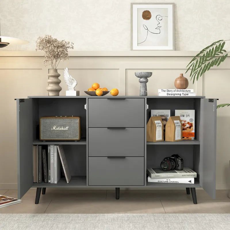 Bahut commode de rangement, Meuble de bar à café en bois avec tiroirs et portes
